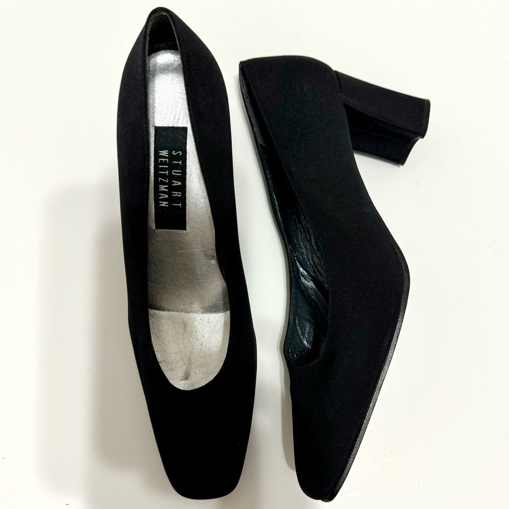 EUC Vintage Stuart Weitzman Black Square Toe Block Heels
